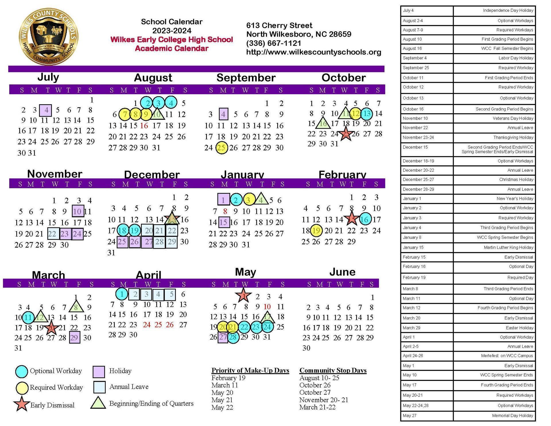 2023-2024 Approved WECHS Academic Calendar – Parents – Wilkes Early College High School 2023-2024 Approved WECHS Academic Calendar – Parents – Wilkes Early College High School