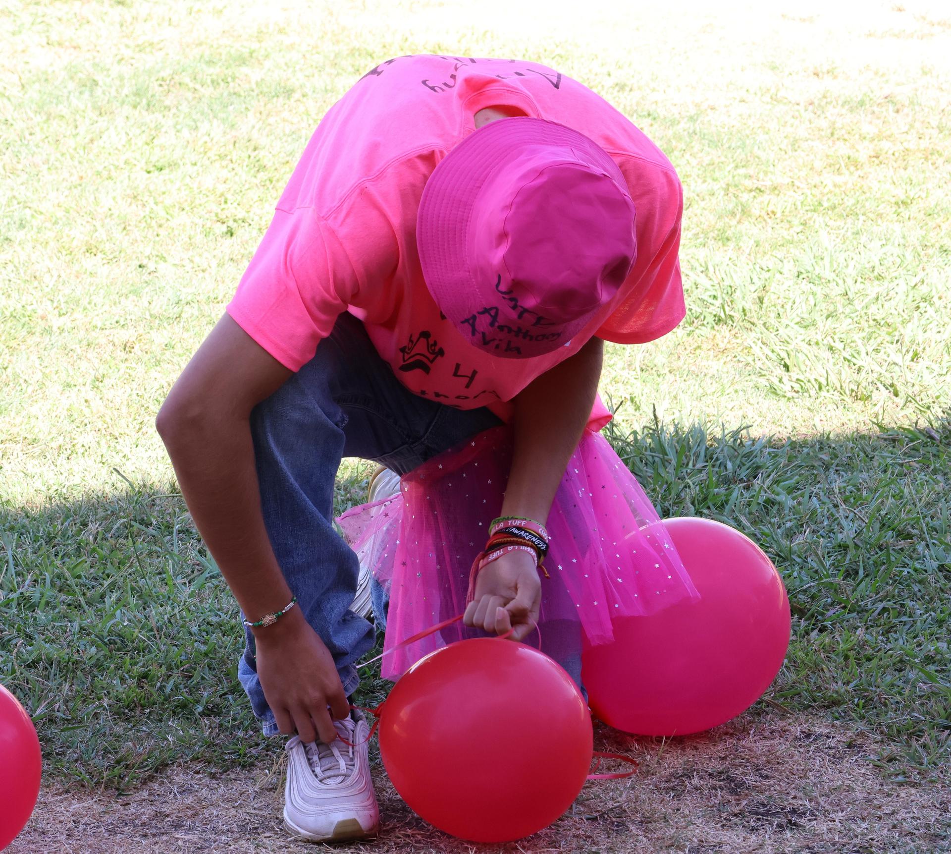 students dressed in pink to show school spirit
