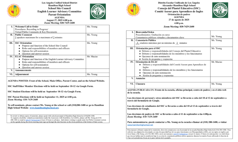 SSC and ELAC Orientation