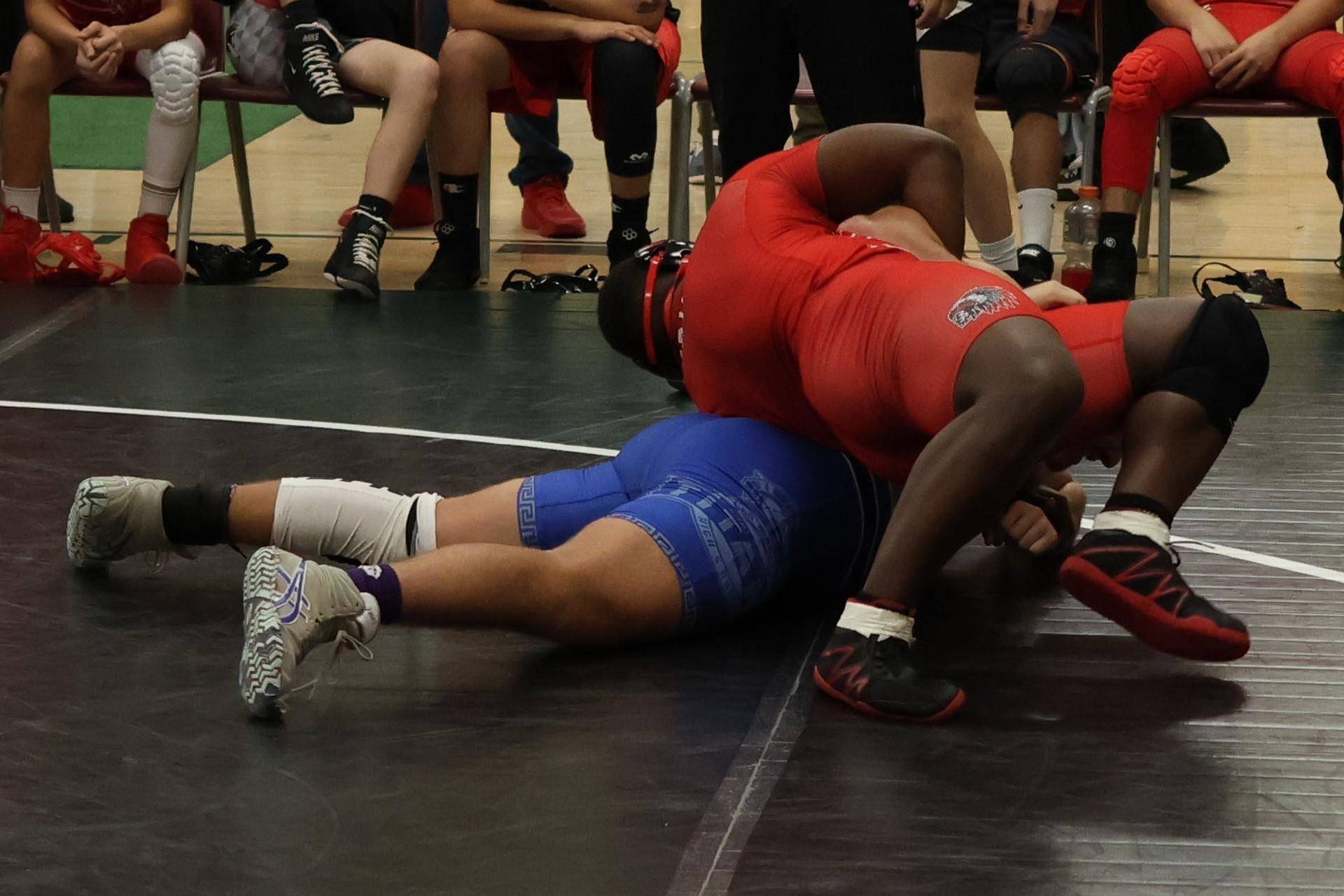 Boys wrestling in the Liberty Duals event 142