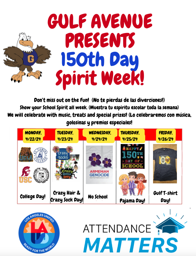 150th Day of School Spirit Week! Gulf Ave Elementary School