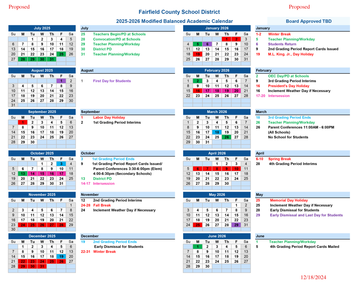 We Want Your Feedback! 2025-2026 Modified Balanced Academic Calendar | Fairfield County School District