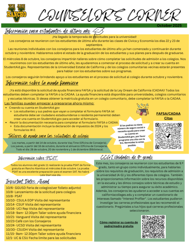 Counselor's Corner October 2025 Spanish.png
