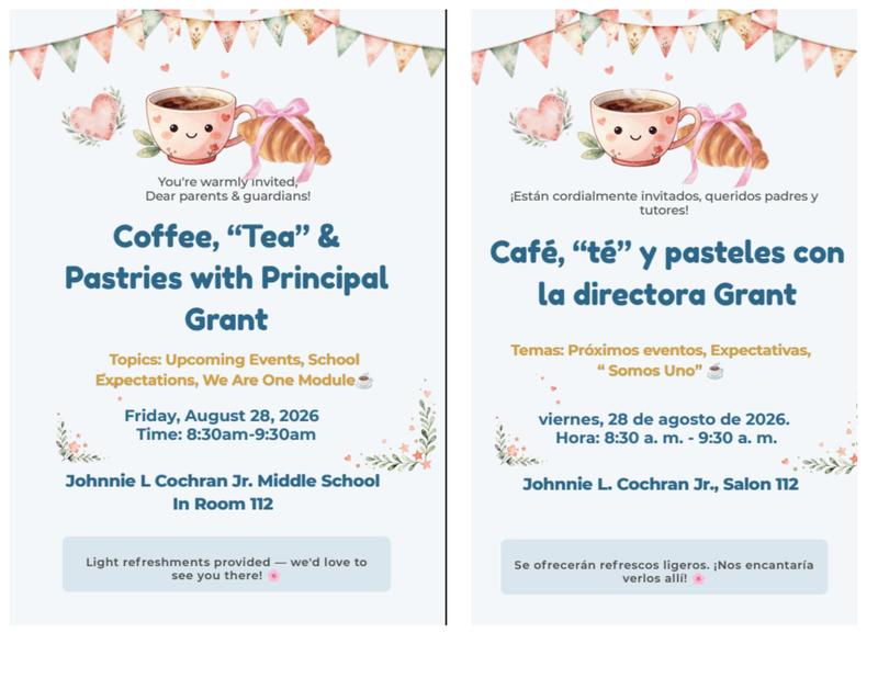Coffee, "Tea" & Pastries with Principal Grant Featured Photo