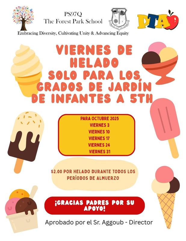 Ice cream Friday with date and time in Spanish