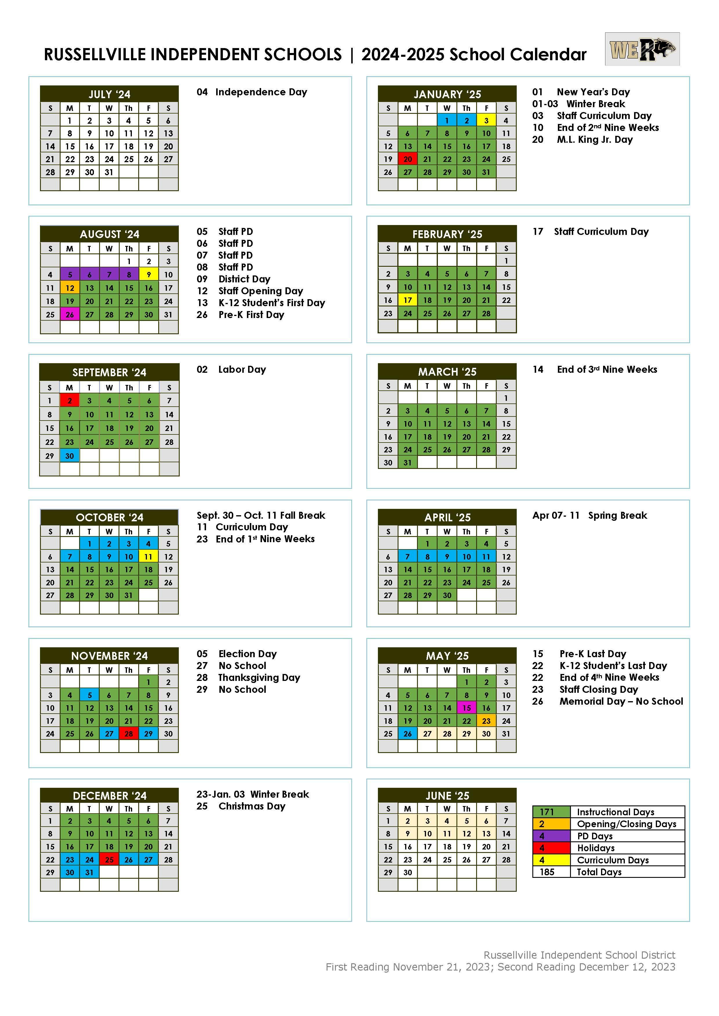 2024 2025 School Calendar District Information Russellville