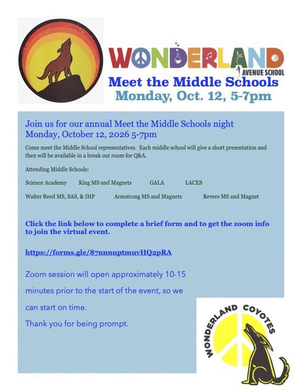 flyer for meet the middle schools virtual event