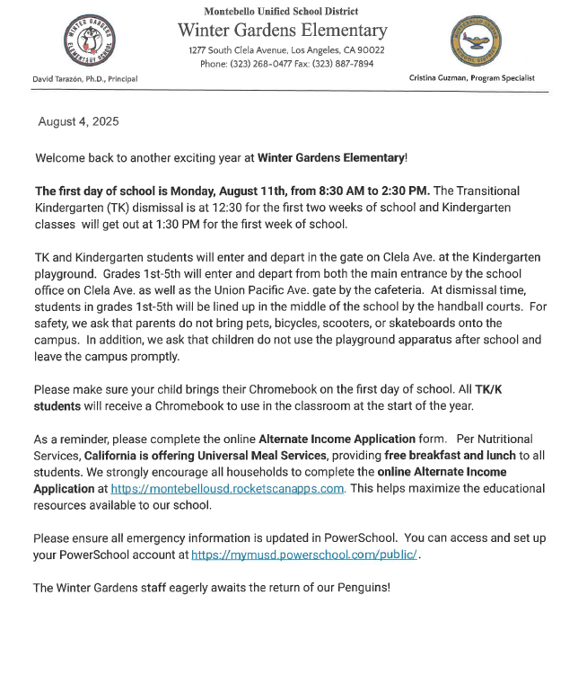 Welcome Letter