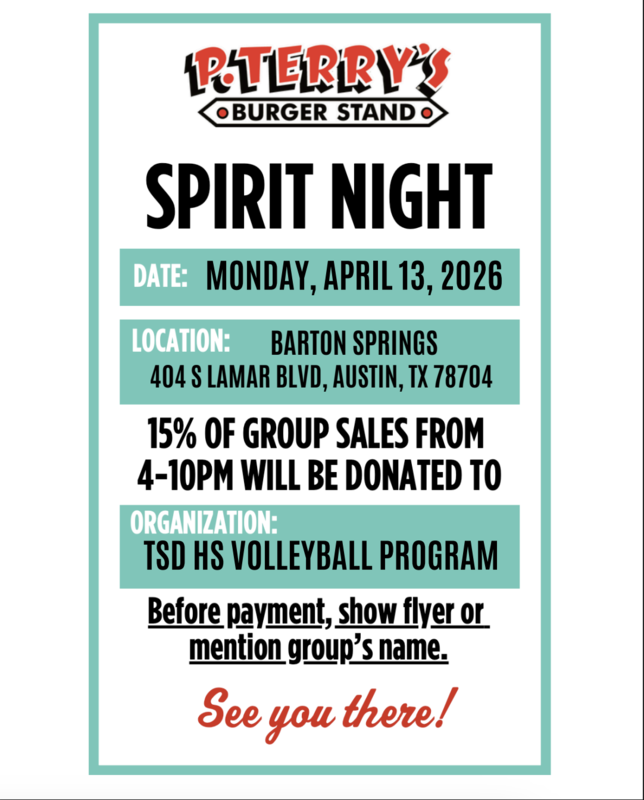 Support TSD High School Volleyball at P. Terry’s