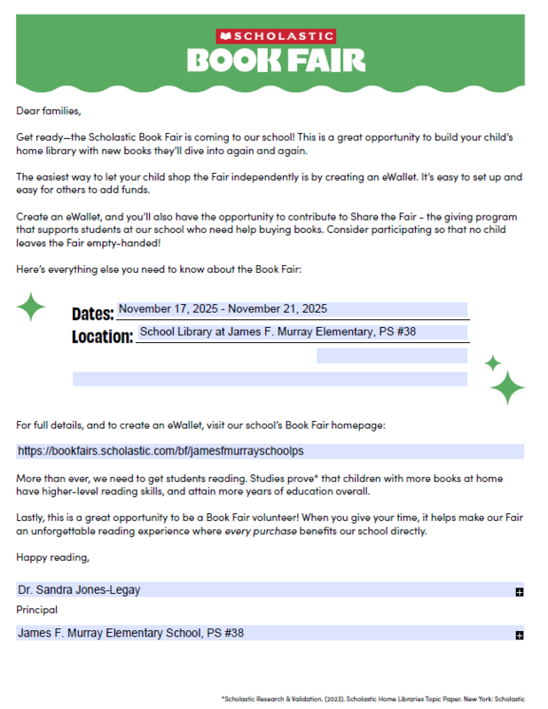 PS #38 Fall Book Fair