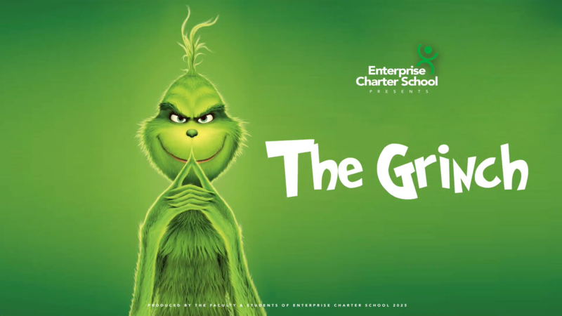 Cover photo for the ECS Christmas performance showing the Grinch.