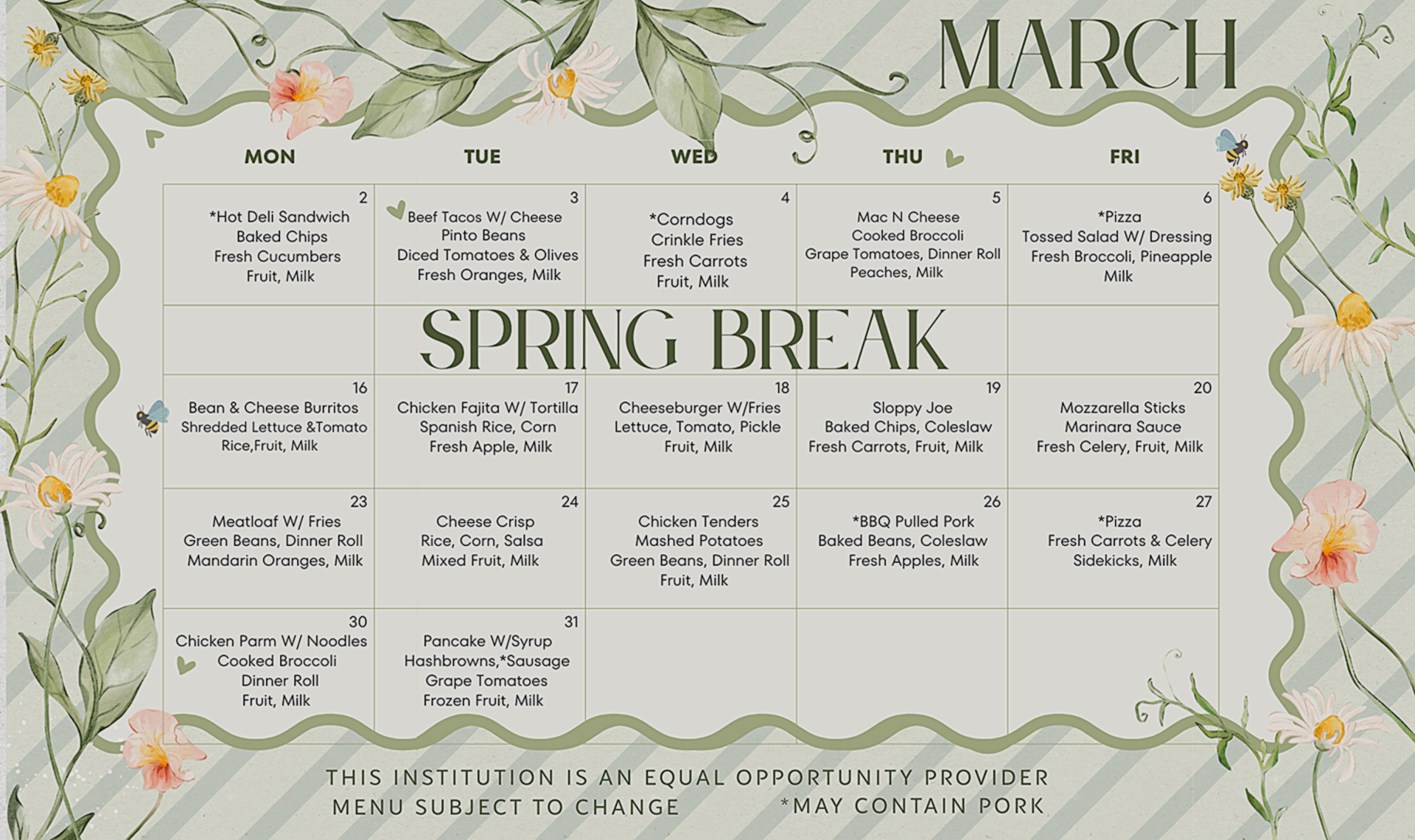 March Calendar surrounded by spring flowers
