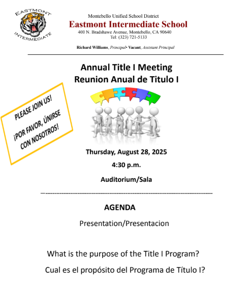 Annual Title I Meeting Reunion - Anual de Titulo I