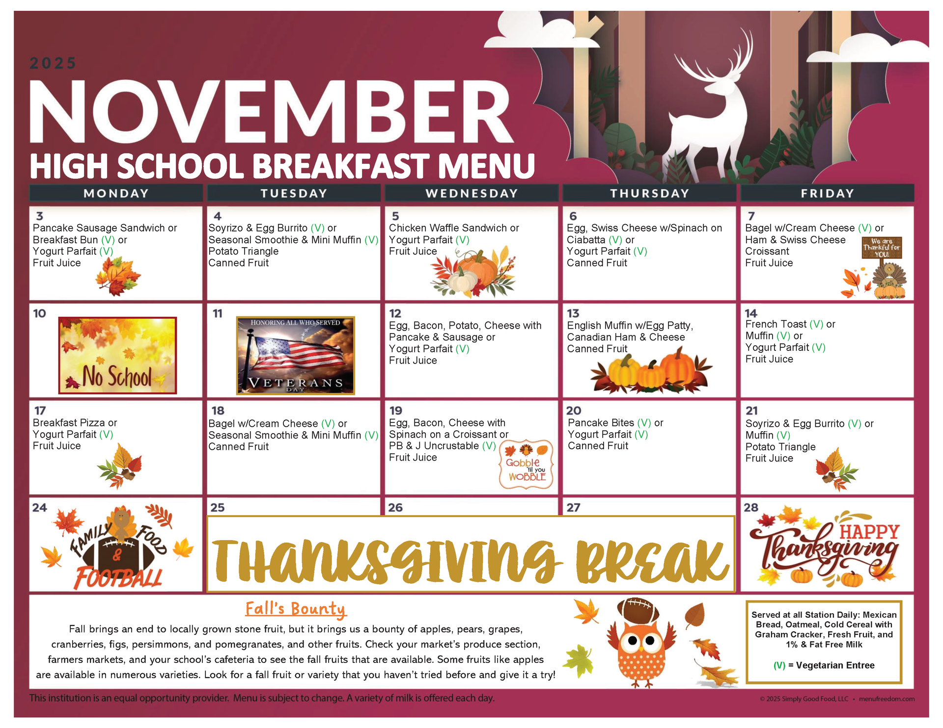 High School Breakfast Menu (click to view)