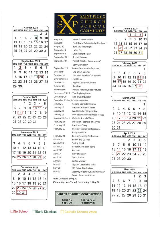 202425 School Calendar St. Pius X School