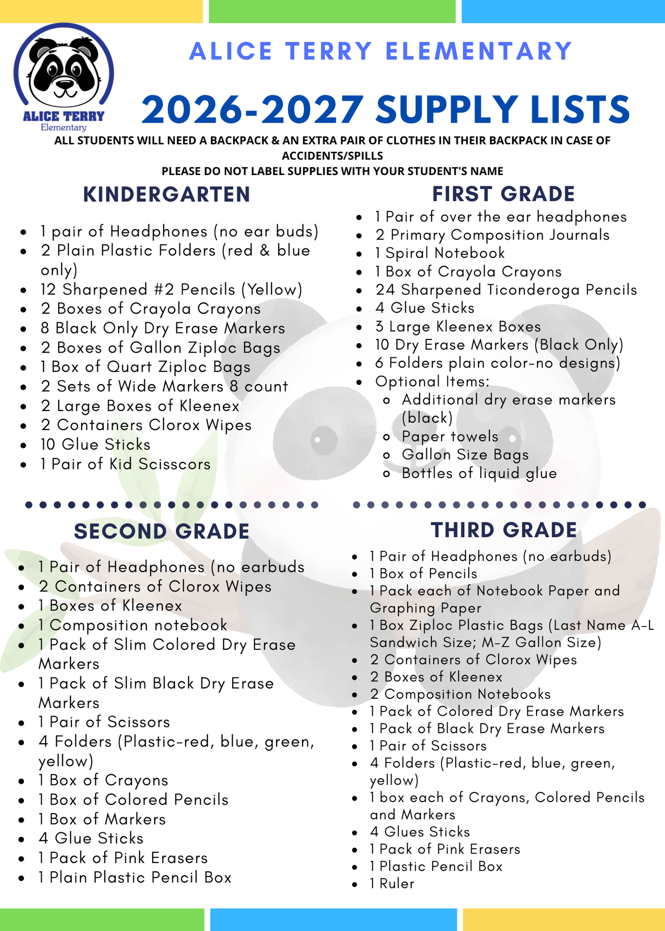 supply list english
