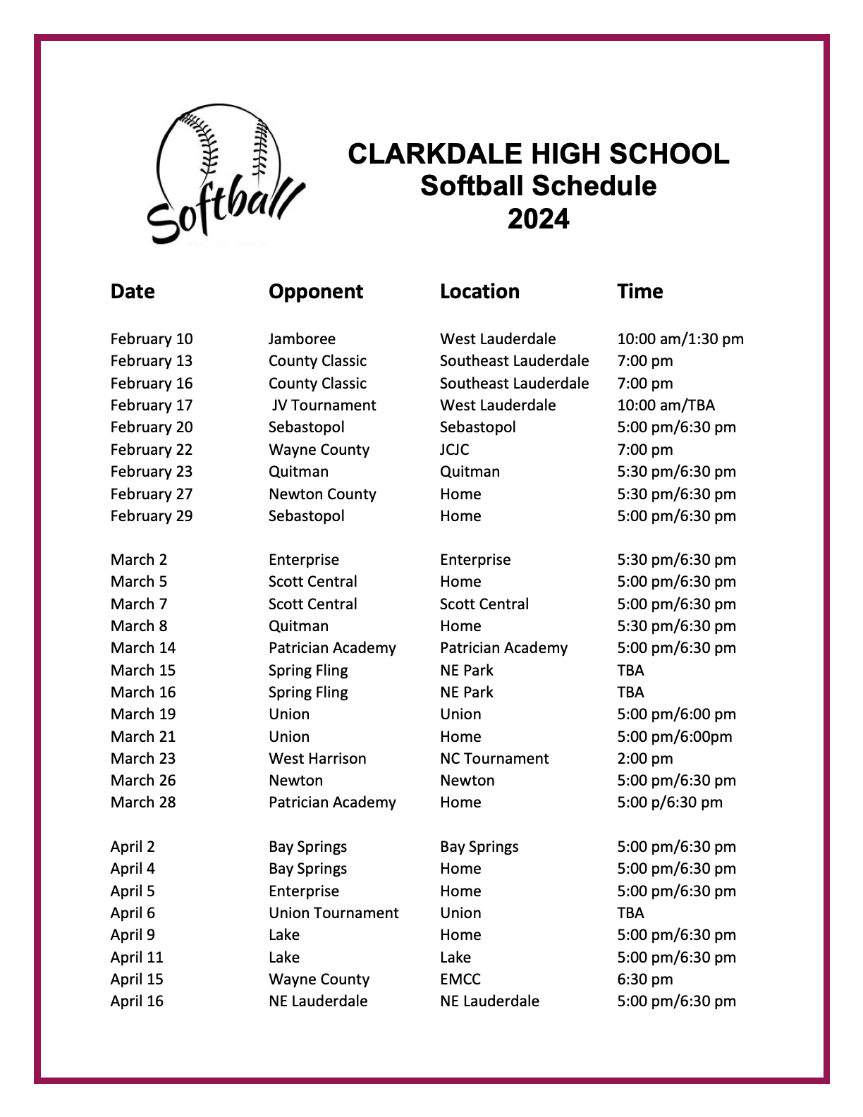 Fast Pitch Softball Spring Sports Clarkdale High School