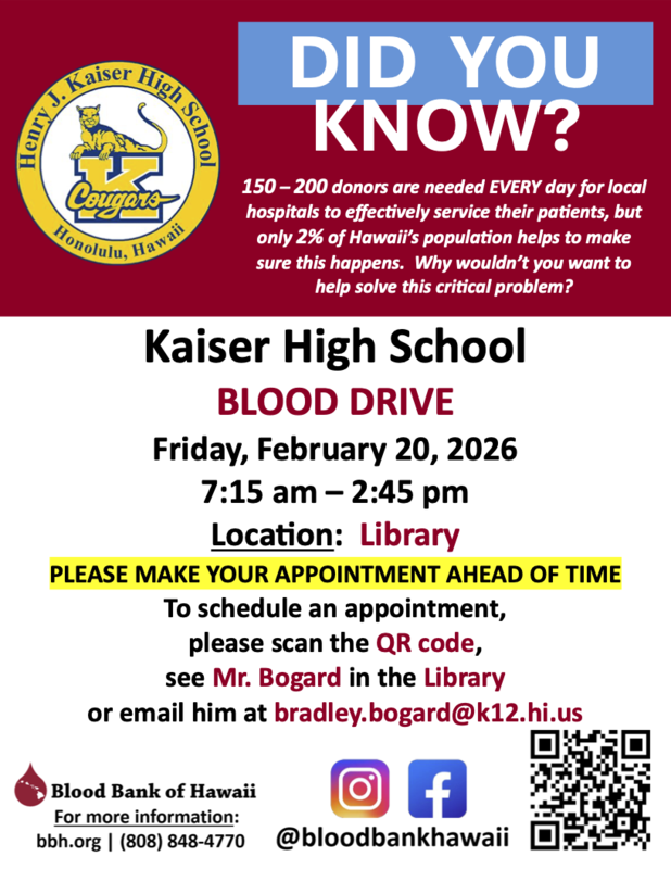 KAISER'S ANNUAL BLOOD DRIVE 2/20/26 Featured Photo