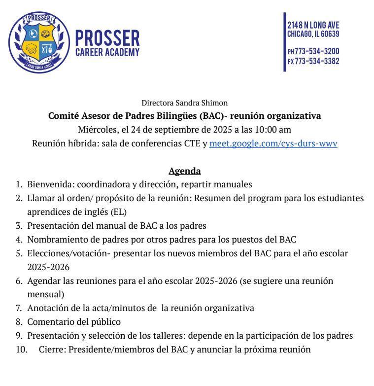 September 2025 BAC Meeting Notice & Agenda