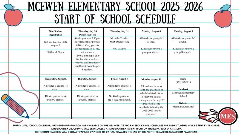 Start of School Schedule