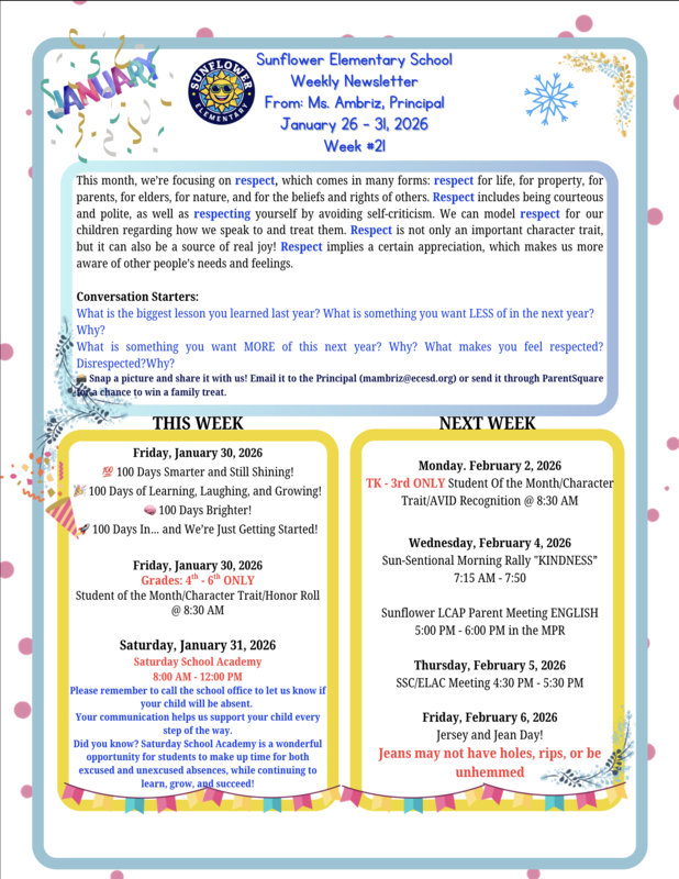 Sunflower Newsletter Week 21