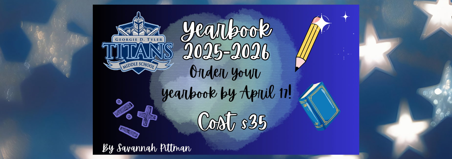 Yearbook advertisement featuring school logo and ordering details.