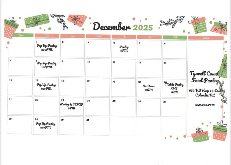 Tyrrell County Food Pantry December Calendar