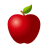Bright red apple with a green leaf.