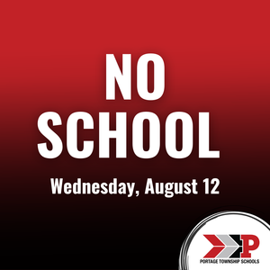 Red and black background with No school Wednesday, August 12 text in white