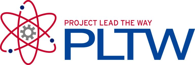 Logo for Project Lead The Way with atom design.