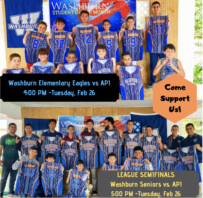 Washburn Elementary and Seniors Basketball Doubleheader vs API on Tuesday, February 26