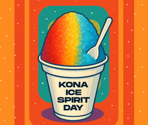 Rainbos Sno-Cone in a white cup with an orange background