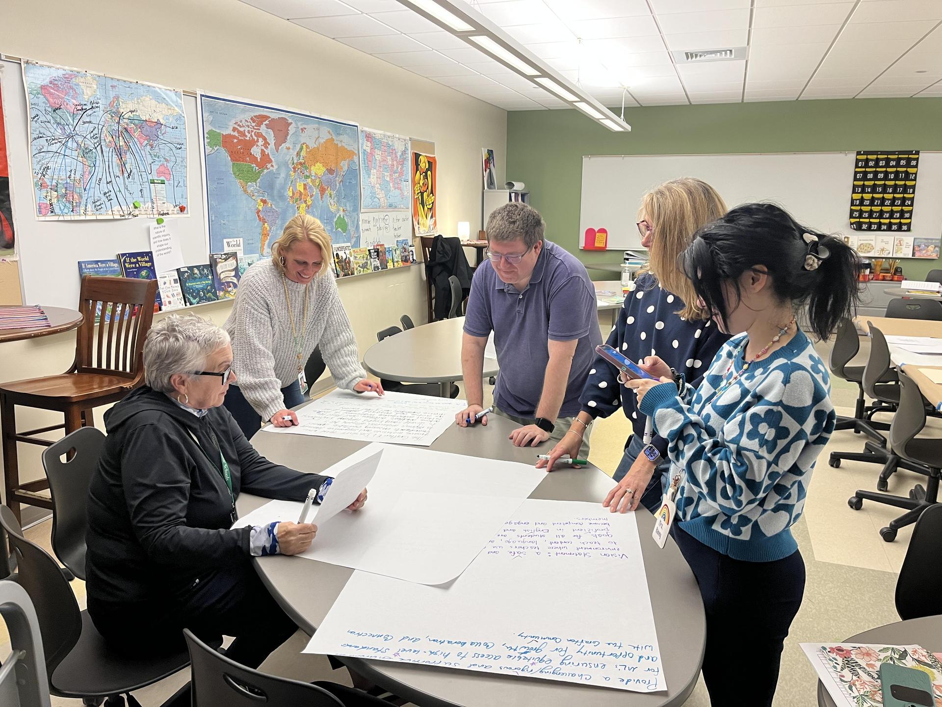 GPS teachers collaborating on a vision statement for their department.