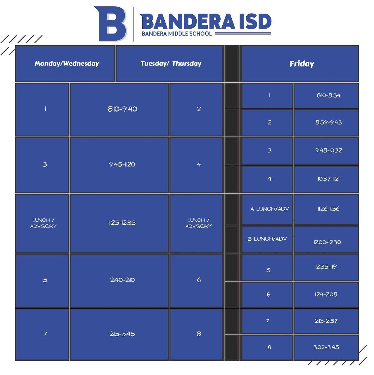 Bell Schedule For Parents Bandera Middle School