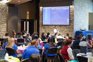 Adrian Lopez presents to new teachers about teacher supports