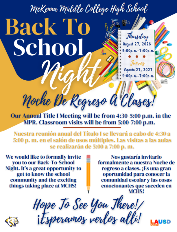 Join Us For Our Annual Title I Meeting and Back To School Night! Featured Photo