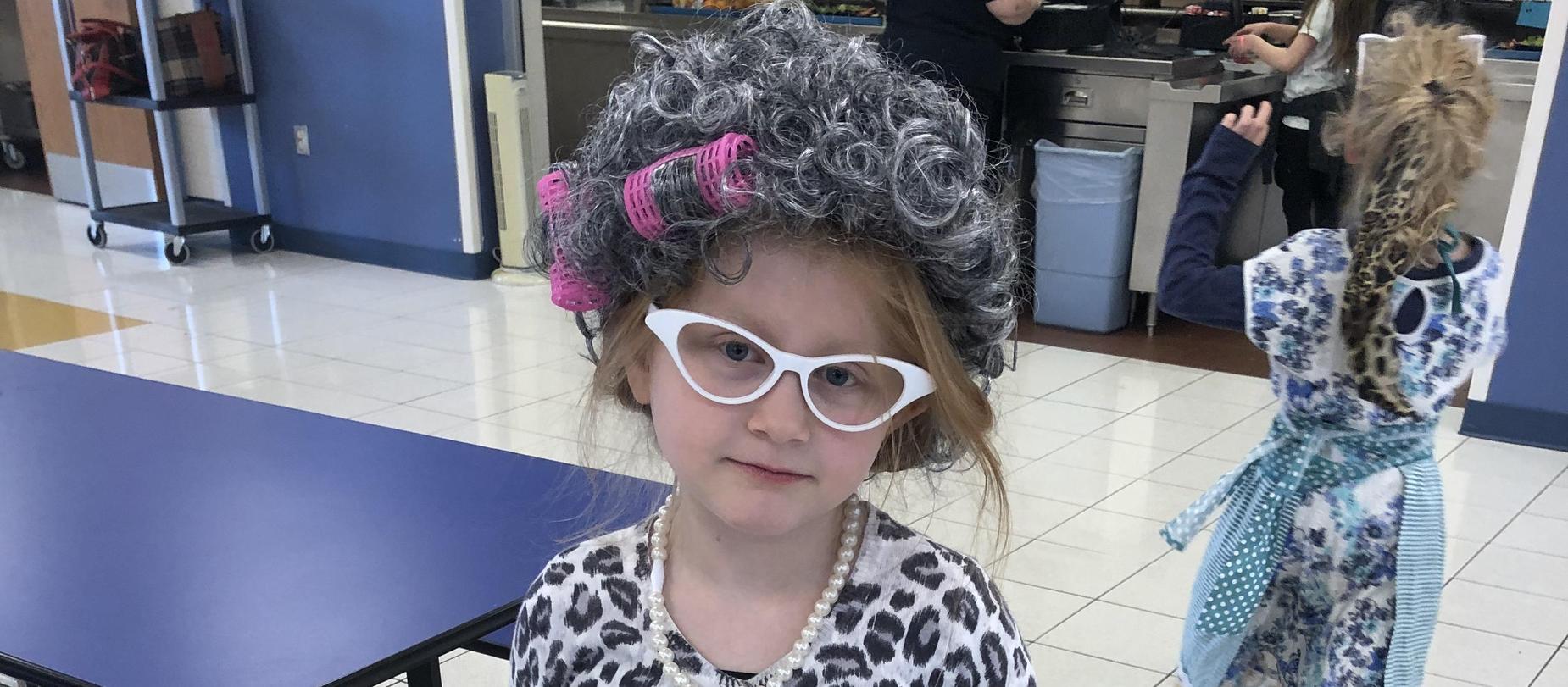 student dressed as 100 year old