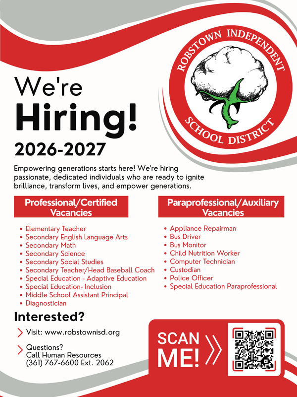 Robstown ISD Seeking Dedicated Professionals to Join Team Featured Photo