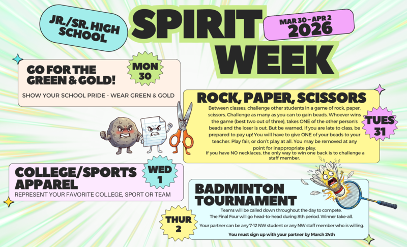 Get Ready for Spirit Week at North Warren CSD 3/30 - 4/2