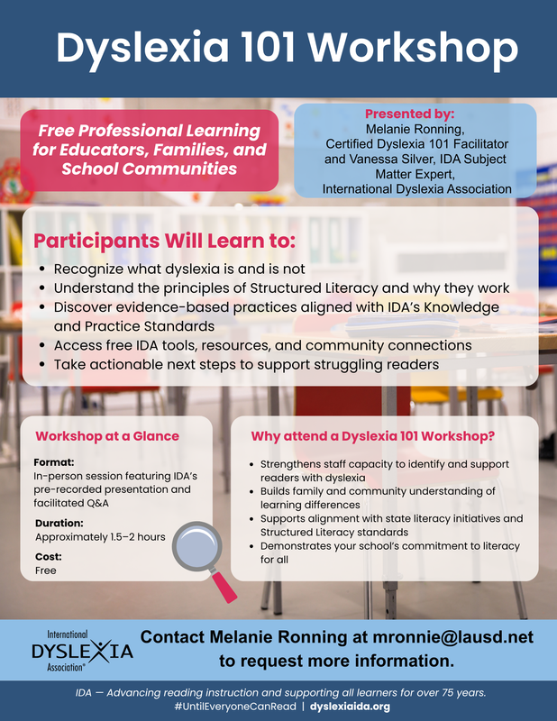 Dyslexia 101 Workshop in the Parent Center March 19th