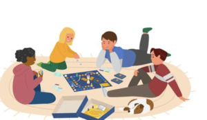 illustration of kids playing a board game