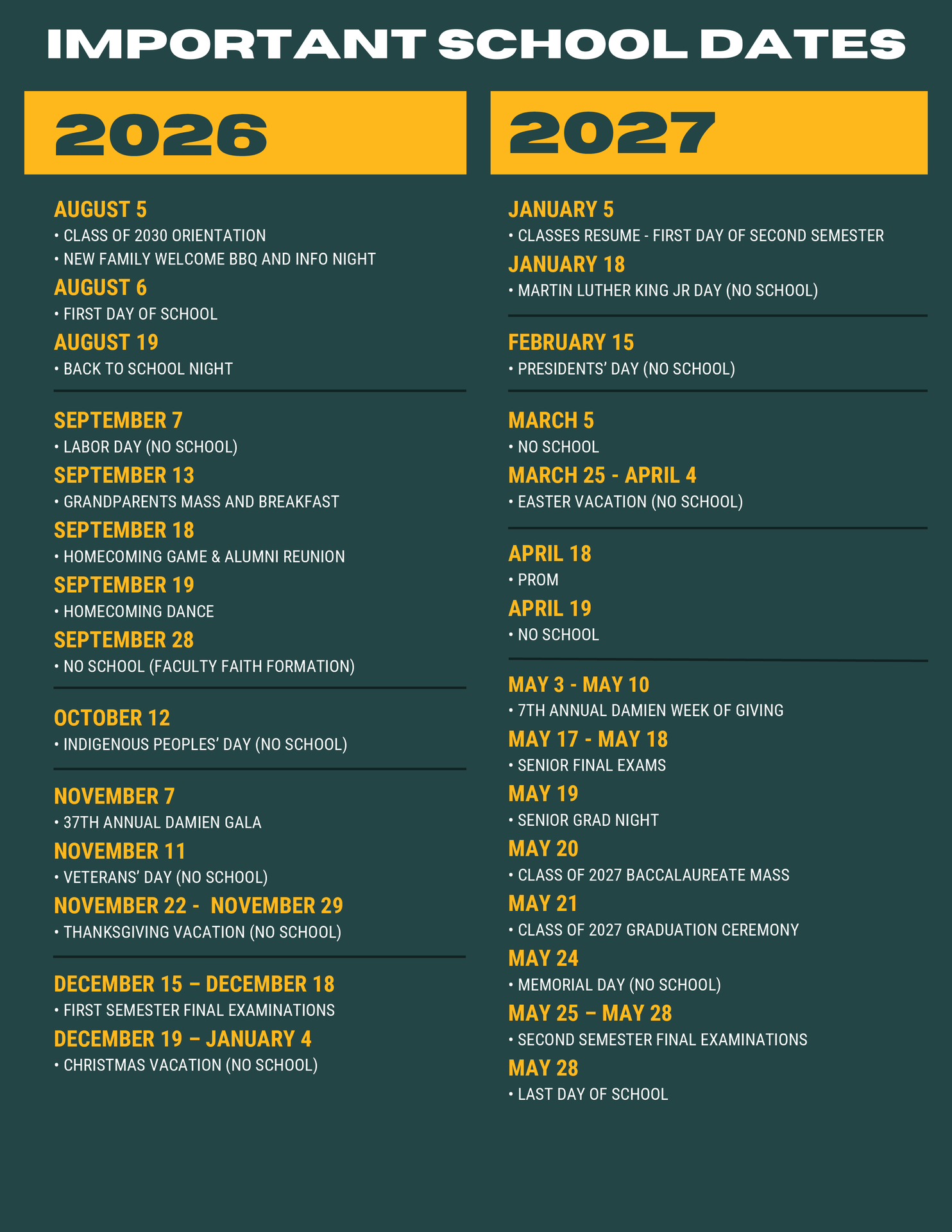 2026-2027 Overview Calendar with important listed dates