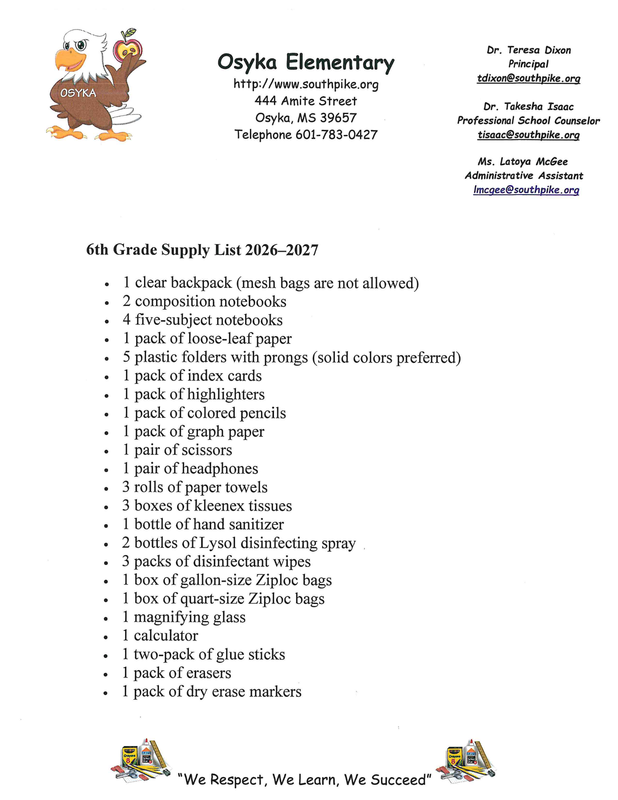 spsd 2026-27 school supplies list