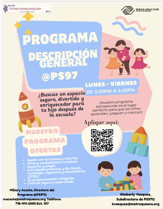 Applying for boys and girls after-school program in Spanish