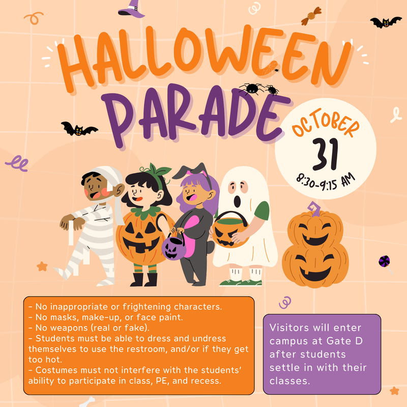 MHS Halloween Parade - Fri. Oct. 31; 8:3am to 9:15am