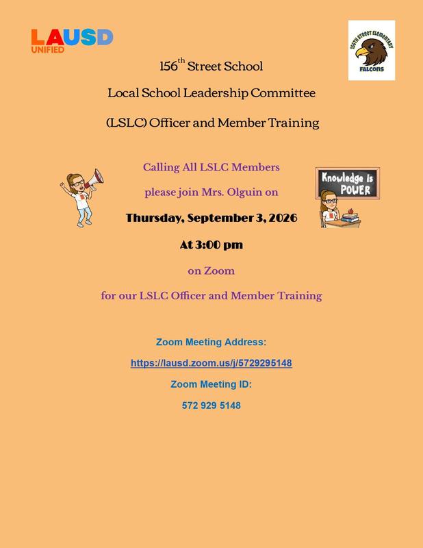 LSLC Officer and Member Training on Thursday, September 3, 2026 at 3 pm via Zoom and in Room 19