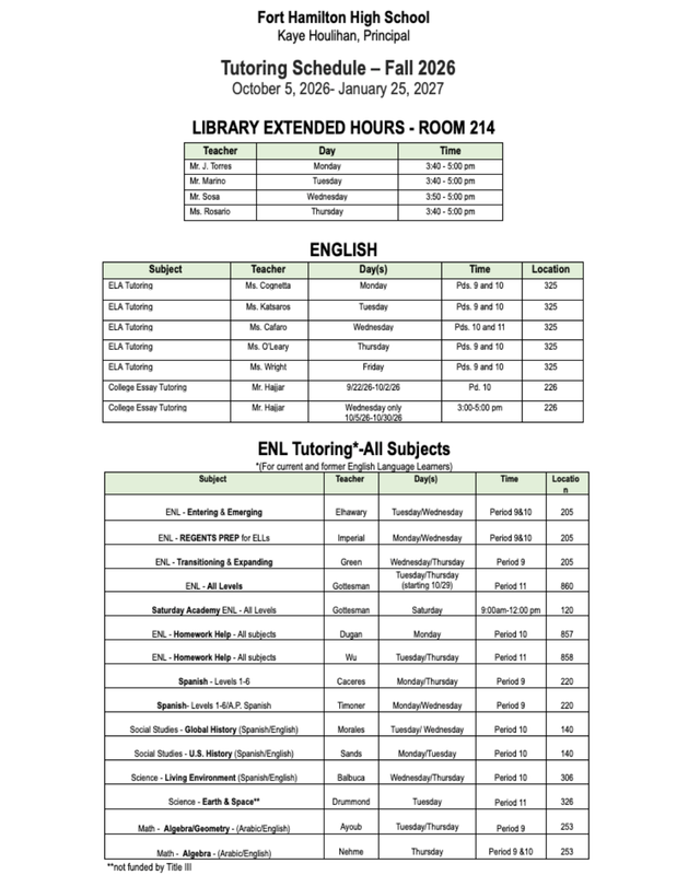 Fall 2026 Tutoring Schedule Featured Photo