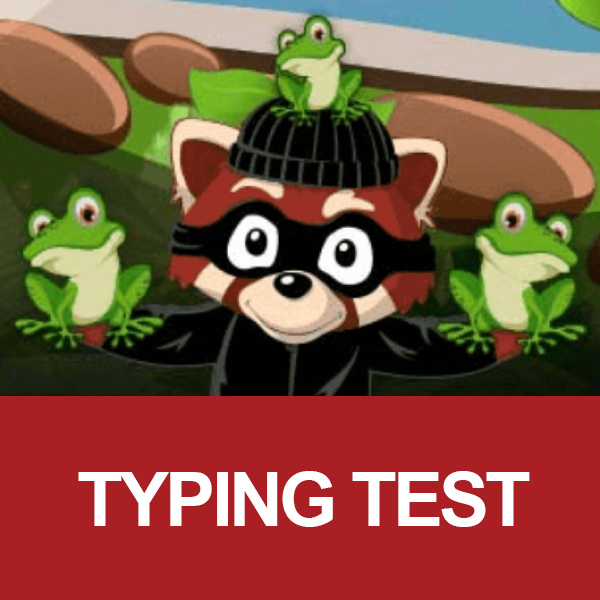 Typing Test image of racoon with three frogs