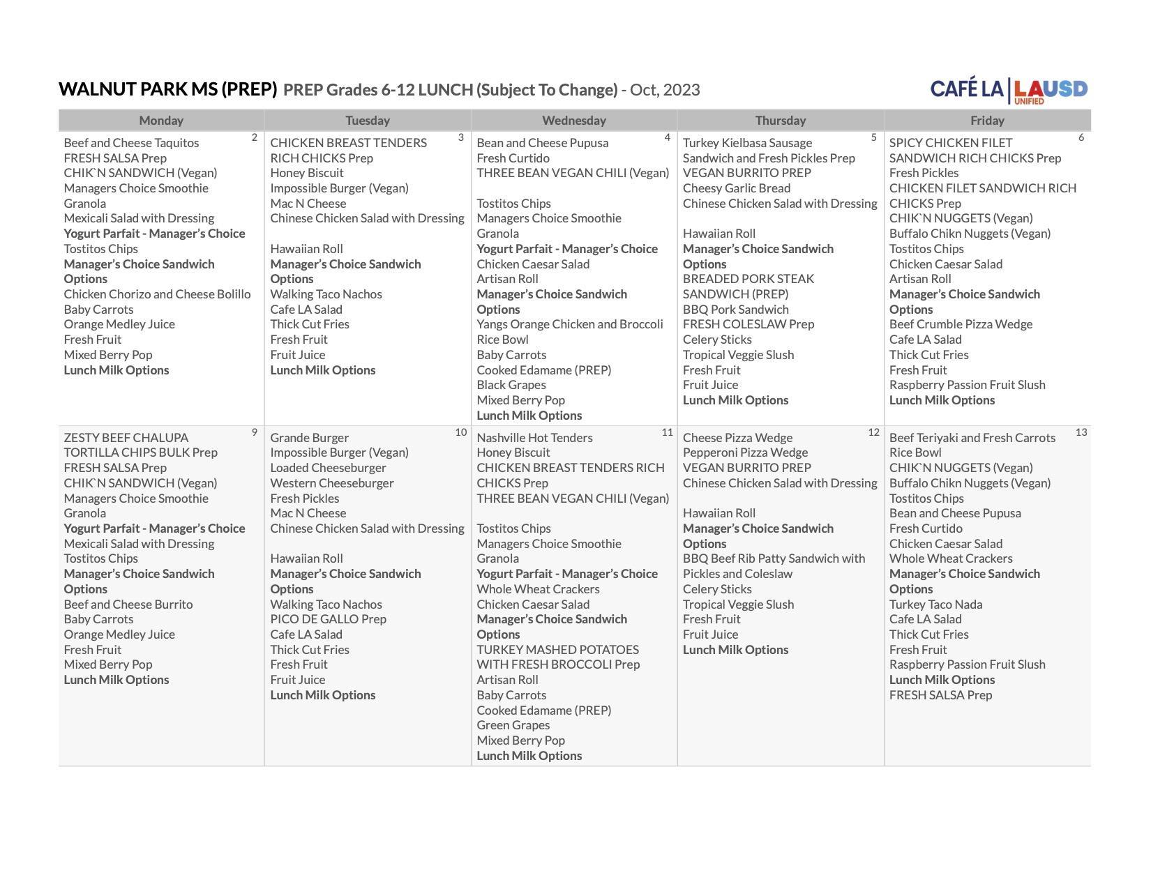 Cafeteria Food And Menus – Informing – Walnut Park Middle School - STEM ...