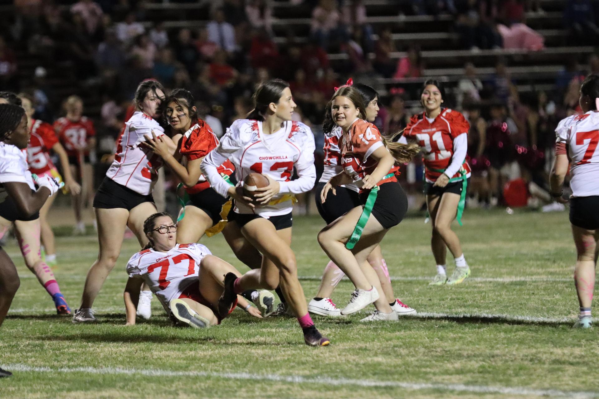 girls playing flag football
